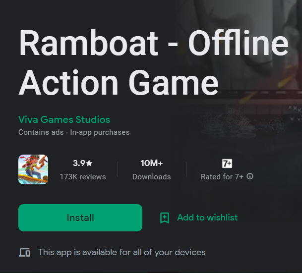 Ramboat offline action game from the Google Play